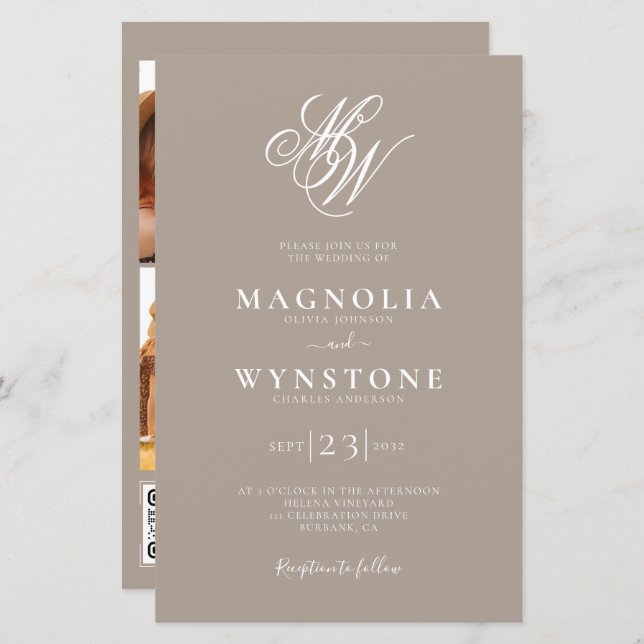 Lámina Invitación a la boda del monograma presupuestario  (Anverso / Reverso)