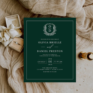 Lámina Invitación a la boda del Monograma Verde Esmeralda
