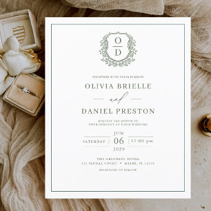 Lámina Invitación a la boda del Monograma Verde Sage de P
