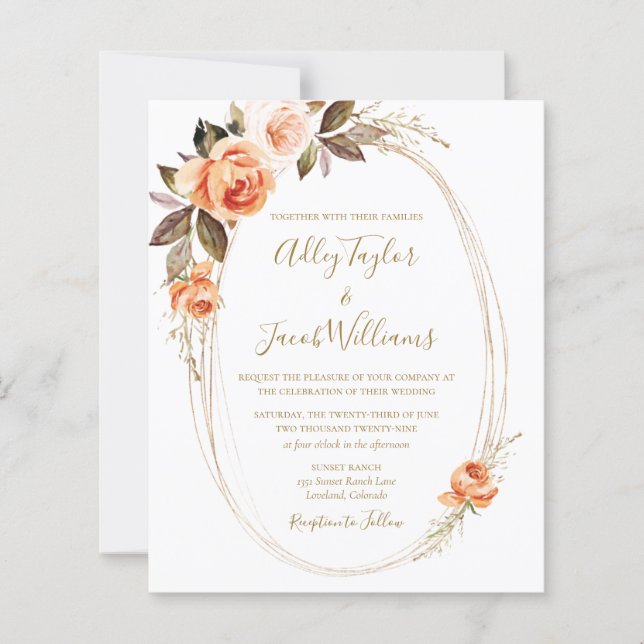 Lámina Invitación a la boda del Naranja floral del Boho o (Anverso)