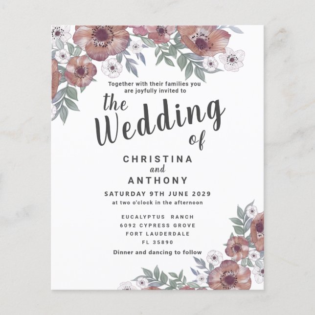 Lámina Invitación a la boda del Naranja Rojo Rústico Pres (Anverso)