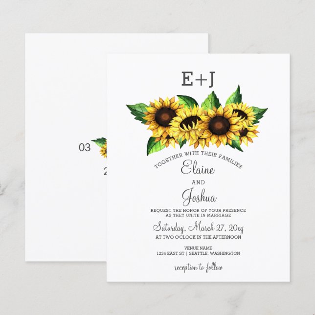 Lámina Invitación a la boda del país de los girasoles con (Anverso / Reverso)