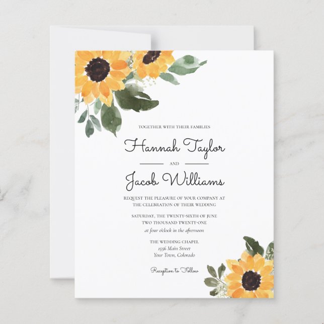 Lámina Invitación a la boda del país rústico del girasol  (Anverso)