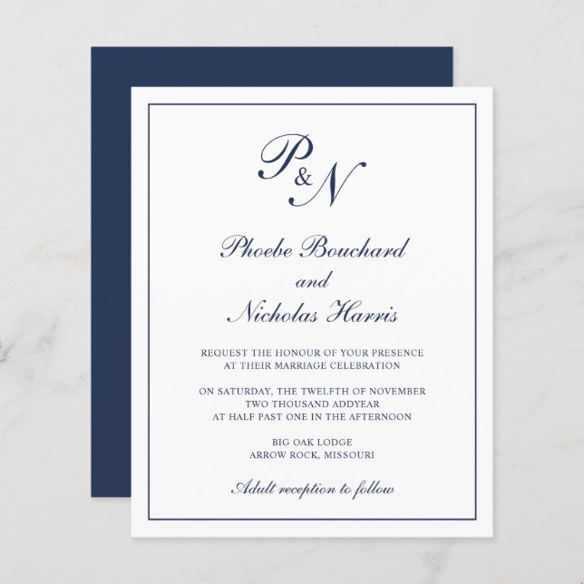Lámina Invitación a la boda del presupuesto azul de la Ma (Anverso / Reverso)