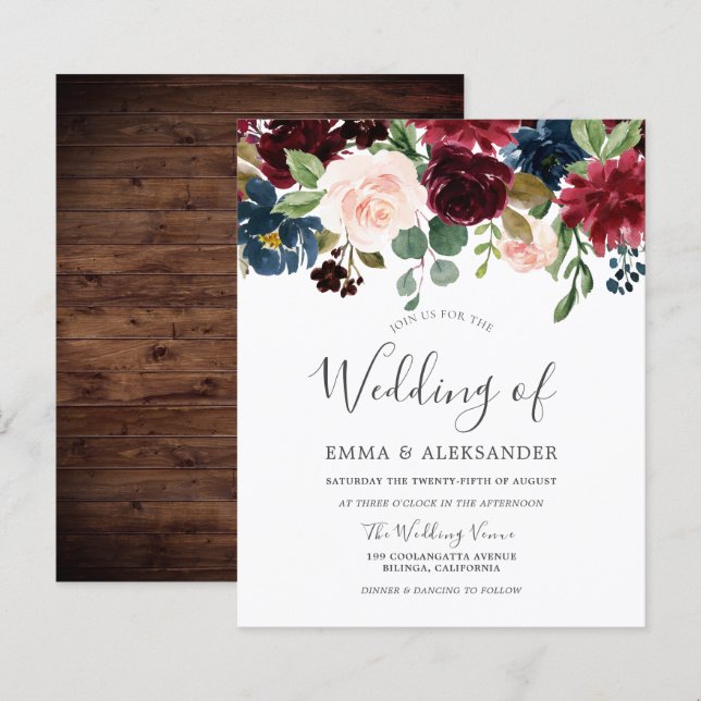 Lámina Invitación a la boda del presupuesto de Rubor rojo (Anverso / Reverso)