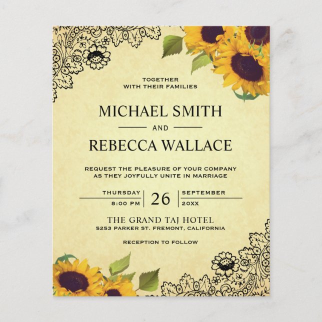 Lámina Invitación a la boda del presupuesto del girasol d (Anverso)