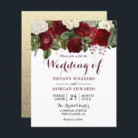 Lámina Invitación a la boda del presupuesto floral blanca<br><div class="desc">Boda presupuestal floral blanca y roja de Borgoña Invita a una alternativa más barata que una invitación estándar.</div>