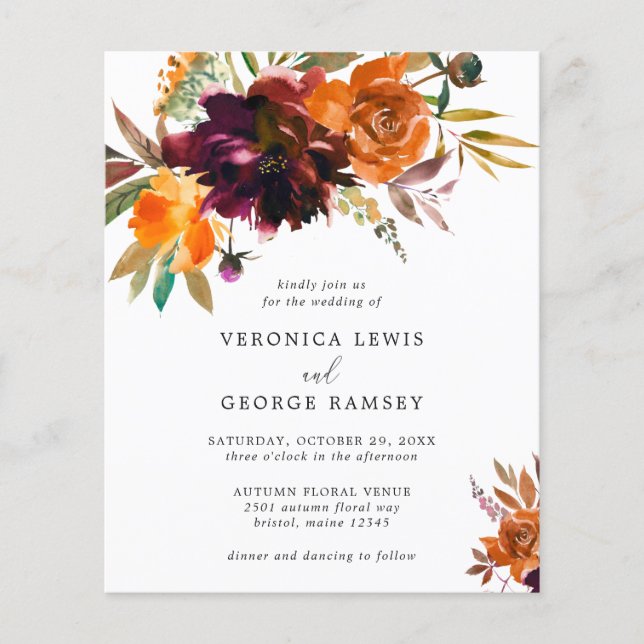 Lámina Invitación a la boda del presupuesto floral de oto (Anverso)
