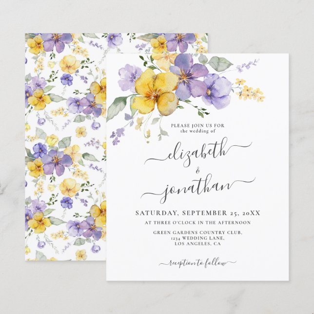 Lámina Invitación a la boda del presupuesto púrpura amari (Anverso / Reverso)