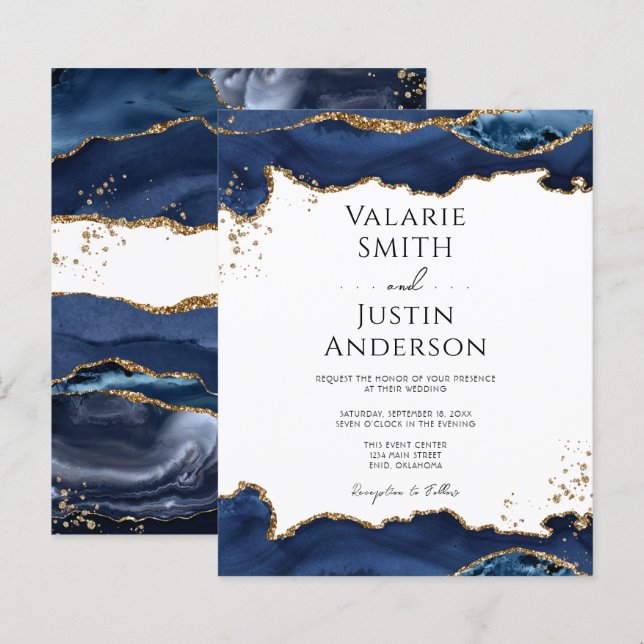 Lámina Invitación a la boda del Purpurina de oro azul Aga (Anverso / Reverso)