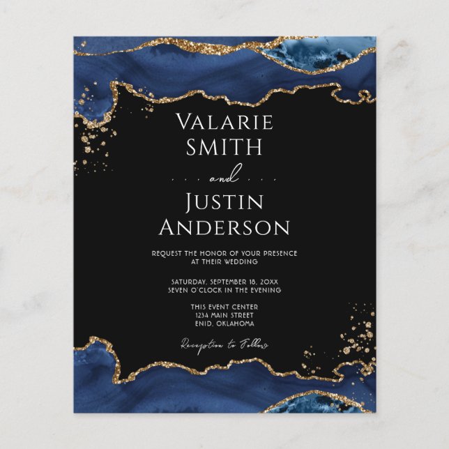 Lámina Invitación a la boda del Purpurina de oro azul Aga (Anverso)