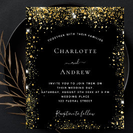 Lámina Invitación a la boda del purpurina de oro negro