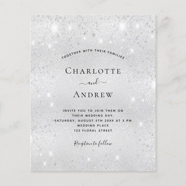Lámina Invitación a la boda del purpurina de plata de pre (Anverso)