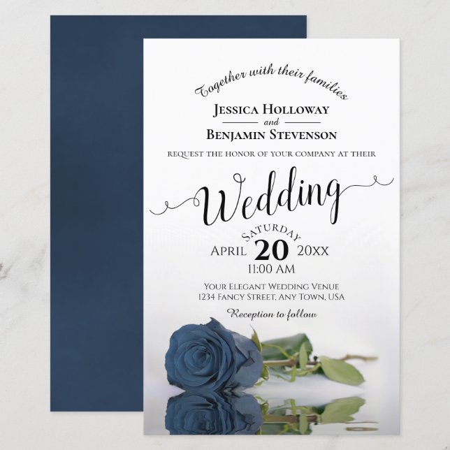 Lámina Invitación a la boda del Rosa azul de acero inoxid (Anverso / Reverso)