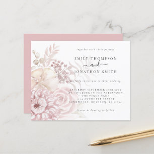 Lámina Invitación a la boda del Rosa de flores rosadas y