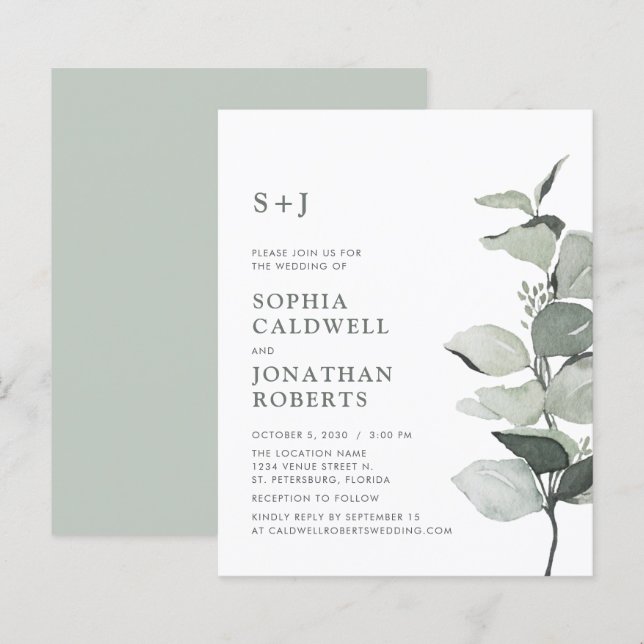 Lámina Invitación a la boda del sitio web de presupuesto  (Anverso / Reverso)