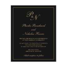 Invitación a la boda económica de monograma negro 