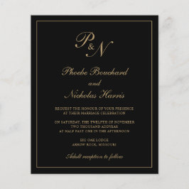 Lámina Invitación a la boda económica de monograma negro 