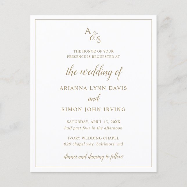 Lámina Invitación a la boda económica elegante con monogr (Anverso)