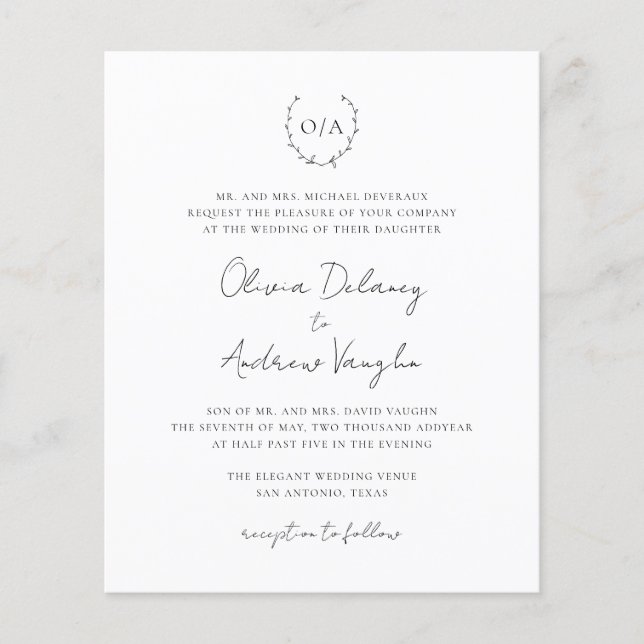 Lámina Invitación a la boda económica elegante de la era  (Anverso)