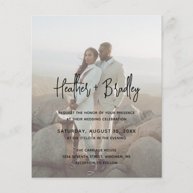 Lámina Invitación a la boda económica moderna con foto mi (Anverso)