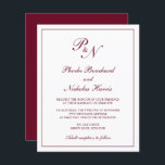 Lámina Invitación a la boda económica monograma en Borgoñ<br><div class="desc">Invitación a bodas de estilo tradicional con un diseño sencillo y clásico, con su monograma inicial y sus nombres en una caligrafía elegante dentro de un borde delgado. Todos los elementos de diseño están en color burdeos sobre un fondo blanco y pueden cambiarse en la herramienta de edición de diseño....</div>