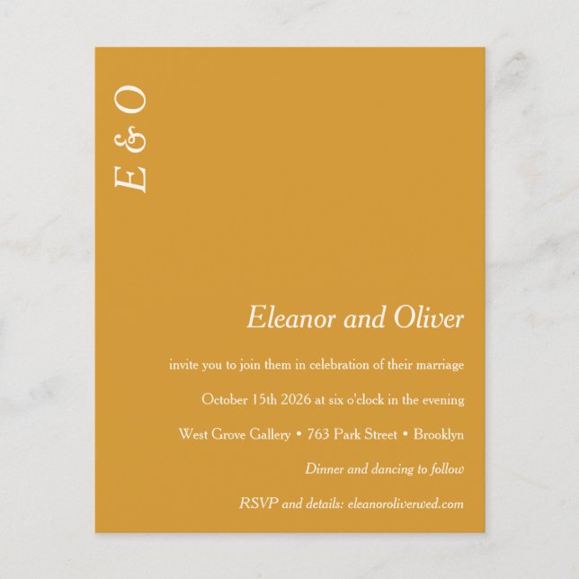 Lámina Invitación a la boda elegante amarilla mínima pres (Anverso)