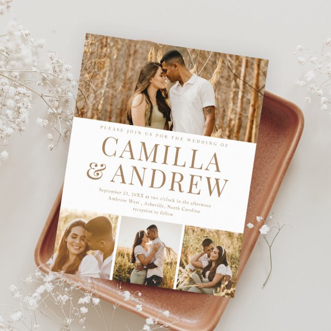 Lámina Invitación a la boda elegante con fotos de Budget  (Modern Typography Budget Photo Wedding Invitations.)