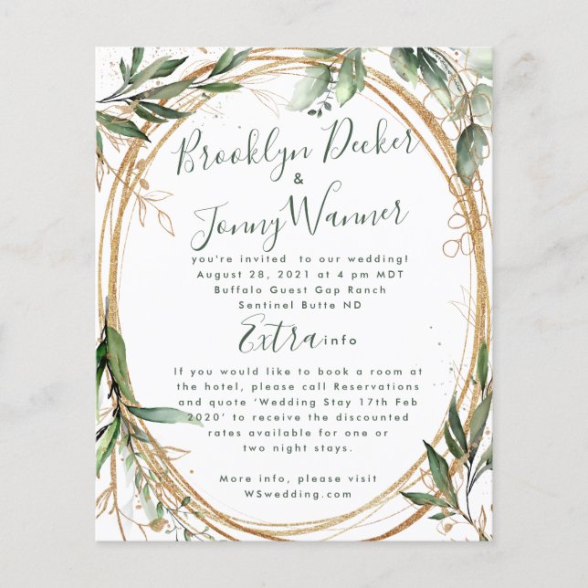 Lámina Invitación a la Boda Elegante de Eucalipto de Oro  (Anverso)