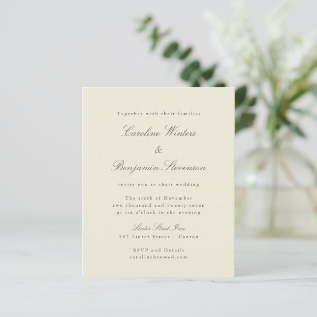 Lámina Invitación a la boda elegante de marfil-oliva de p (Anverso de pie)