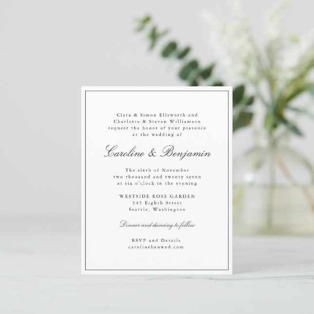 Lámina Invitación a la boda elegante del guión clásico de (Anverso de pie)