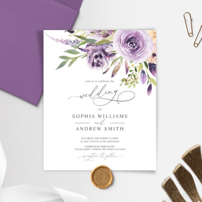 Lámina Invitación a la boda elegante Rosa púrpura de pres (Subido por el creador)