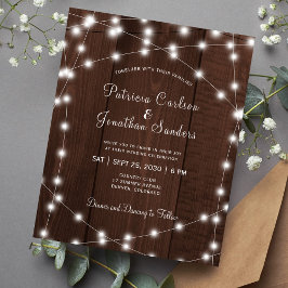 Lámina Invitación a la boda en madera de luces rústicas p