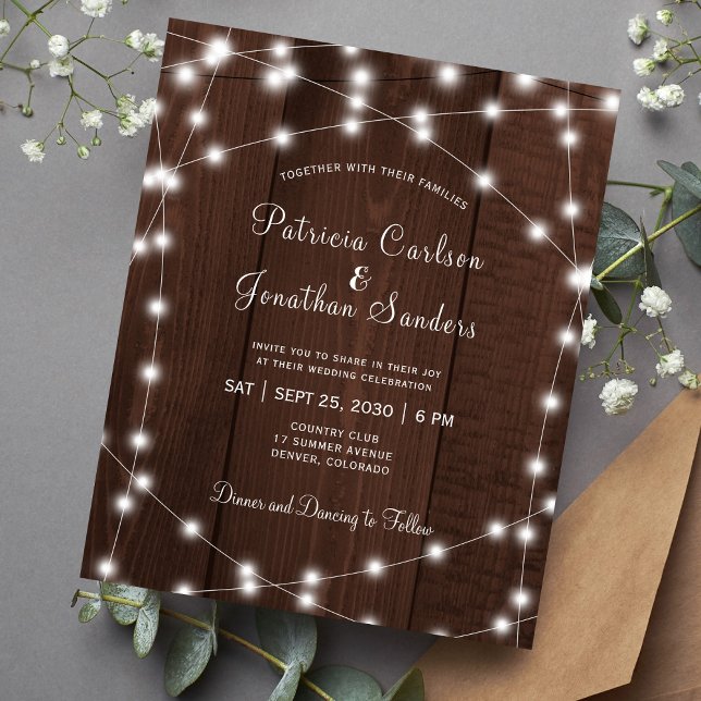 Lámina Invitación a la boda en madera de luces rústicas p (Subido por el creador)