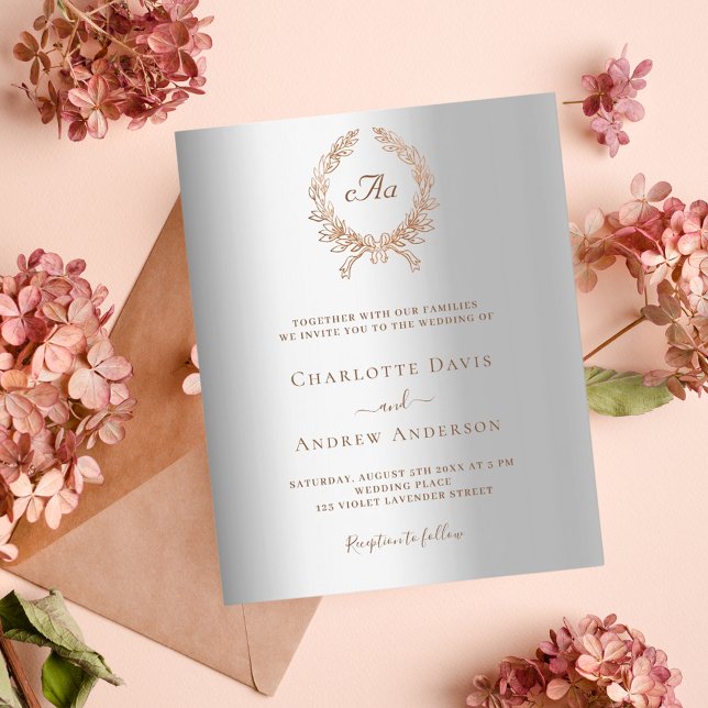 Lámina Invitación a la boda en monograma de oro rosa plat (Subido por el creador)