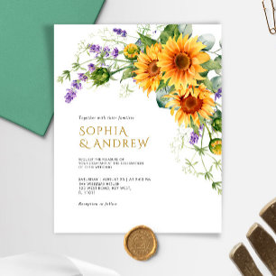 Lámina Invitación a la boda entre girasoles y lavanda rús