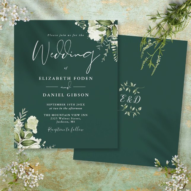 Lámina Invitación a la boda esmeralda floral de vegetació (Budget Greenery Floral Emerald Wedding Invitation)