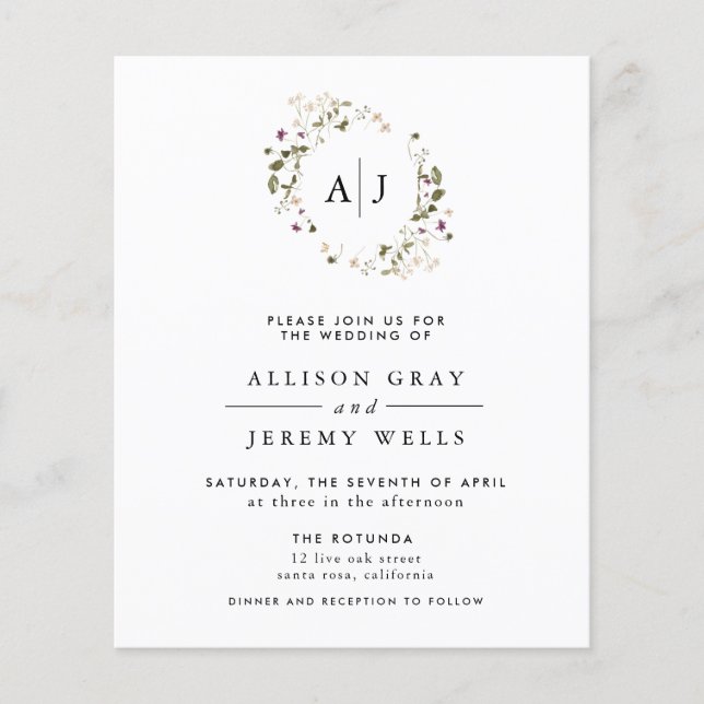 Lámina Invitación a la boda floral (Anverso)