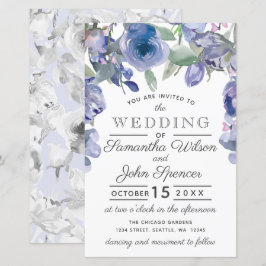 Lámina Invitación a la boda floral azul agitada del presu