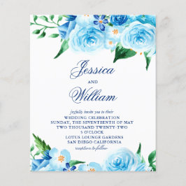Lámina Invitación a la boda floral azul de acuarela de co