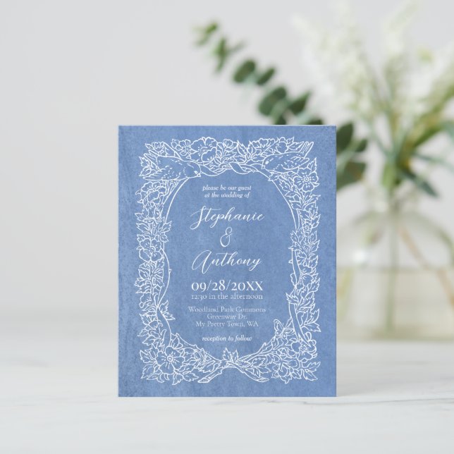 Lámina Invitación a la boda floral azul de Cornflower con (Anverso de pie)