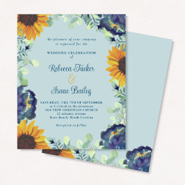Lámina Invitación a la boda floral azul de los girasoles 