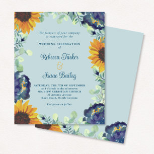 Lámina Invitación a la boda floral azul de los girasoles