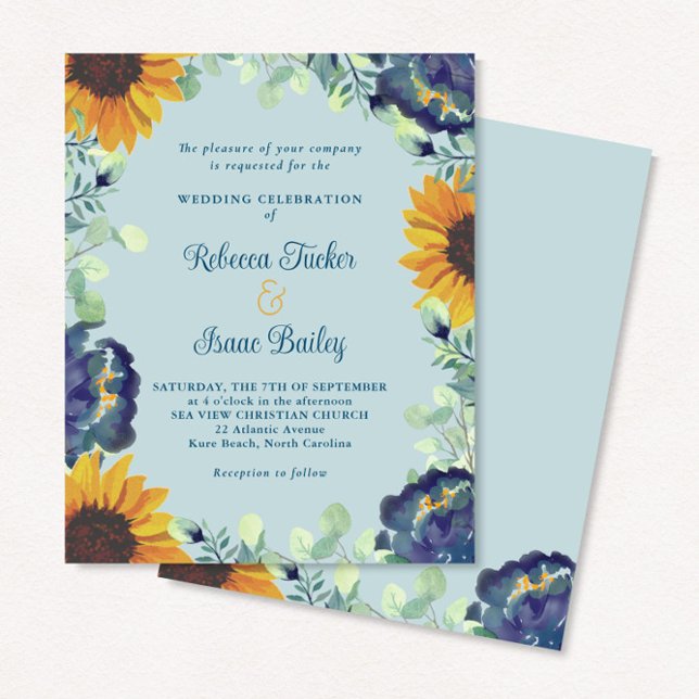 Lámina Invitación a la boda floral azul de los girasoles  (Subido por el creador)