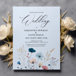 Lámina Invitación a la boda floral azul fuerte y azul