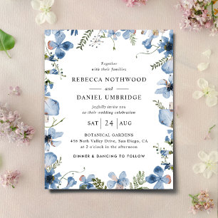 Lámina Invitación a la boda floral azul mínima de presupu