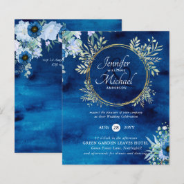 Lámina Invitación a la boda floral azul turquesa