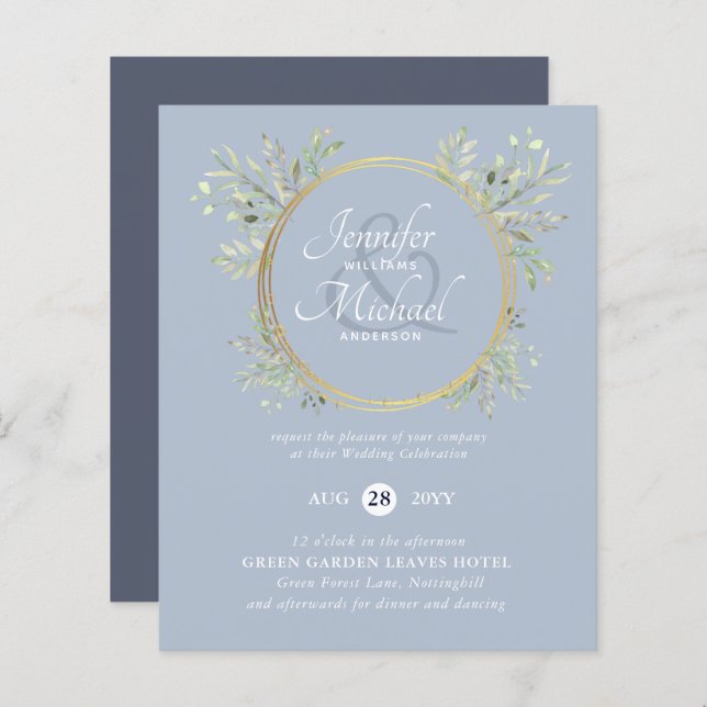 Lámina Invitación a la boda floral azul turquesa para el  (Anverso / Reverso)