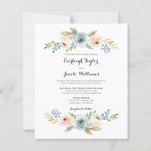 Lámina Invitación a la boda floral azul y agitada del pre