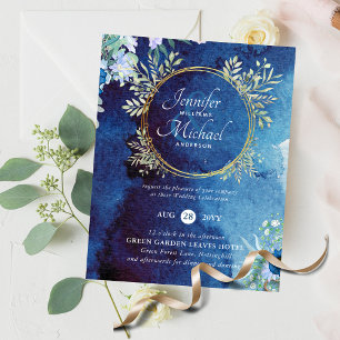 Lámina Invitación a la boda floral azul y agitada del pre